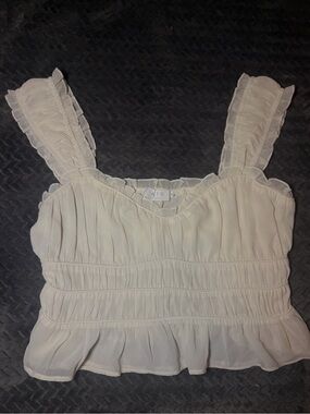 White Ruffle Smocked Crop Top